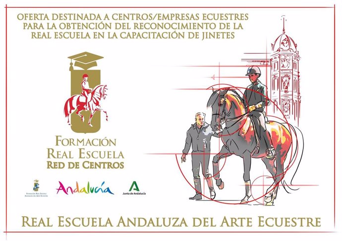 Cartel de la red de centros de la Real Escuela del Arte Ecuestre de Jerez