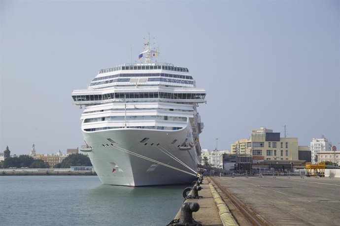 Un crucero anclado en el Puerto de Cádiz.