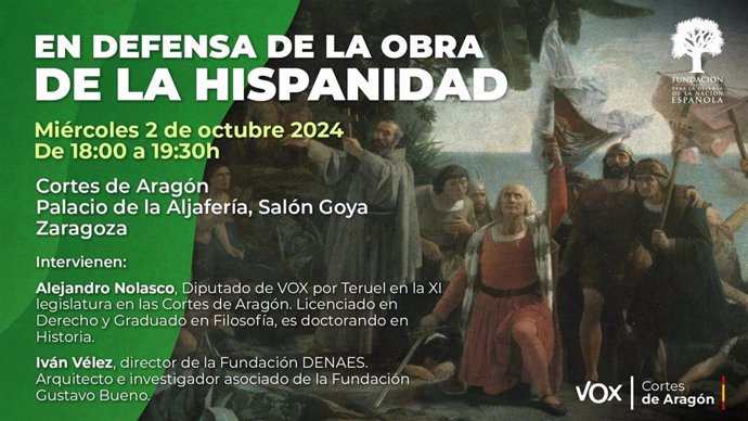 Cartel del evento organizado por el grupo de VOX de las Cortes de Aragón el 2 de octubre.