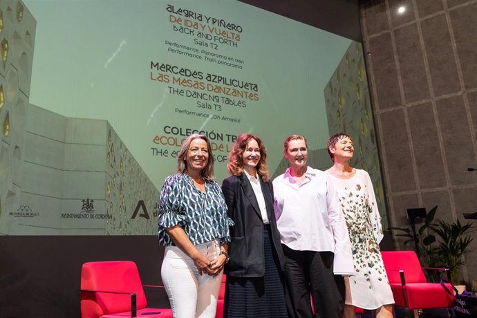 (Desde La Izda.) Isabel Albás, Delegada De Cultura Del Ayuntamiento; Jimena Blázquez, Directora Del C3A; Francesca Thyssen-Bornemisza, Fundadora Y Presidenta De  TBA21, Y Daniela Zyman, Comisaria De 'Ecologías De La Paz II'.