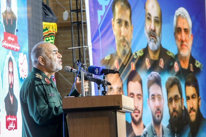 Archivo - 07 May 2024, Iran, Teheran: Head of Iran's Islamic Revolutionary Guard Corps (IRGC) Hossein Salami speaks during a ceremony to Commemorate the seven members of the IRGC who were killed in an air-strike on the Iranian consulate building in Damasc