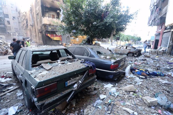 BEIRUT, Sept. 29, 2024  -- This photo taken on Sept. 29, 2024 shows a view in Beirut's southern suburb, Lebanon after Israeli airstrikes. At least 18 people were killed and 30 others injured early Sunday in Israeli air strikes on dozens of towns and villa