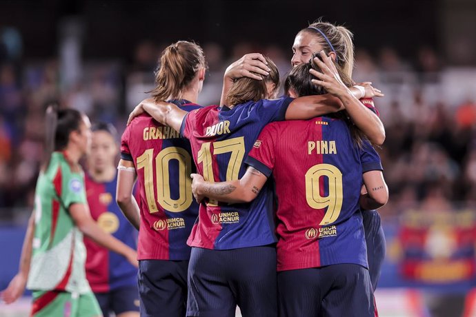 Ewa Pajor of FC Barcelona Femenino celebrates a goal during the Spanish Women league, Liga F, football match played between FC Barcelona and Granada CF at Johan Cruyff Stadium on September 28, 2024 in Sant Joan Despi, Spain.