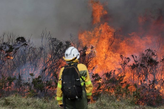 Archivo - Un efectivo de la Xunta trabaja en un incendio en una imagen de archivo