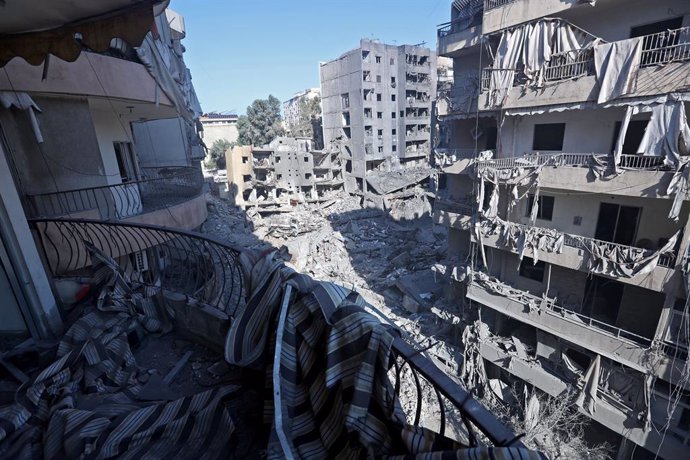 BEIRUT, Sept. 29, 2024  -- This photo taken on Sept. 29, 2024 shows a view in Beirut's southern suburb, Lebanon after Israeli airstrikes. At least 18 people were killed and 30 others injured early Sunday in Israeli air strikes on dozens of towns and villa