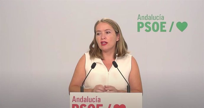 La portavoz de Economía y Hacienda del PSOE-A en el Parlamento andaluz, Alicia Murillo, en rueda de prensa.