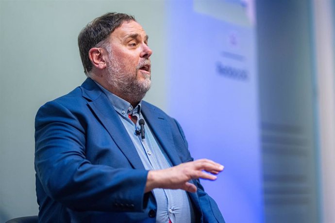 El presidente de ERC, Oriol Junqueras, durante un acto sectorial de precampaña, en el Espai Línia, a 12 de septiembre de 2024, en Barcelona, Catalunya (España). Junqueras intentará revalidar el cargo de presidente de Esquerra Republicana de Catalunya (ERC