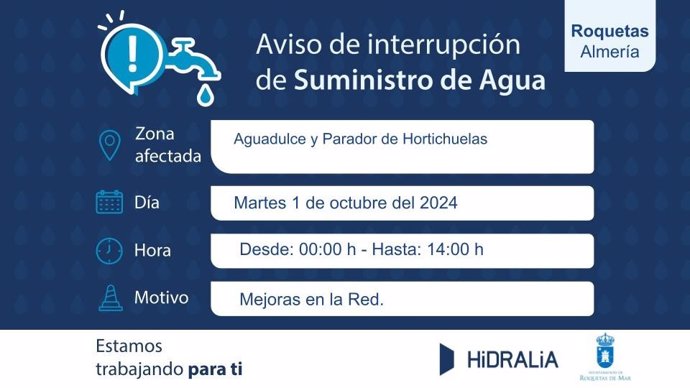 Aviso de interrupción de Suministro de Agua.