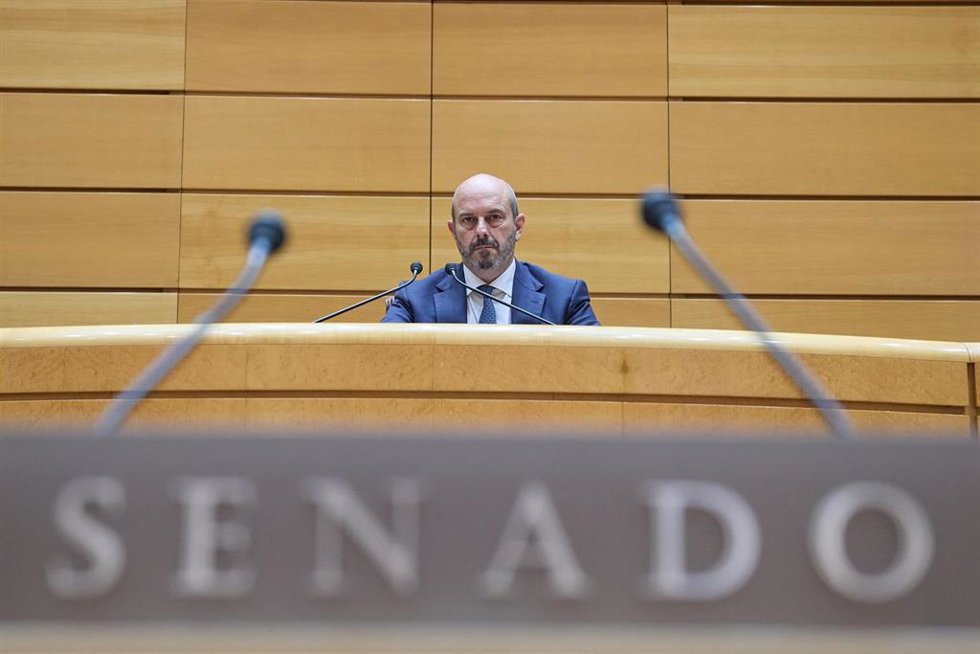 Archivo - El presidente del Senado, Pedro Rollán, durante una sesión de Control en el Senado, a 7 de mayo de 2024, en Madrid (España). Durante la sesión, se han abordado cuestiones como la ejecución de la construcción de la estación del tren de alta vel