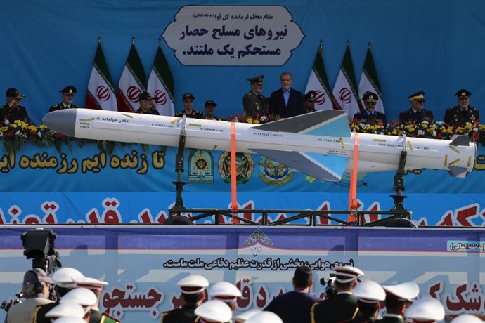 September 21, 2024, Tehran, Iran: The ''Qader'' missile system is displayed by the Iranian Navy during an annual military parade marking the anniversary of the beginning of the war against Iran by former Iraqi Dictator Saddam Hussein 44 years ago, in fr