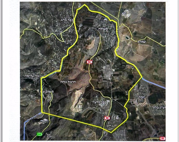 Mapa de la zona militar cerrada de Metula, en la frontera israelí con Líbano