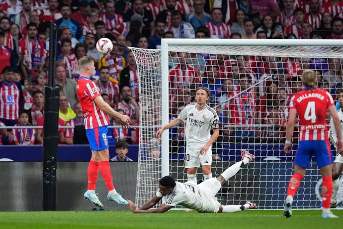 Alexander Sorloth of Atletico de Madrid in action during the Spanish League, LaLiga EA Sports, football match played between Atletico de Madrid and Real Madrid at Civitas Metropolitano stadium on September 29, 2024, in Madrid, Spain.