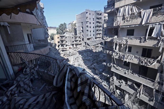 BEIRUT, Sept. 29, 2024  -- This photo taken on Sept. 29, 2024 shows a view in Beirut's southern suburb, Lebanon after Israeli airstrikes. 