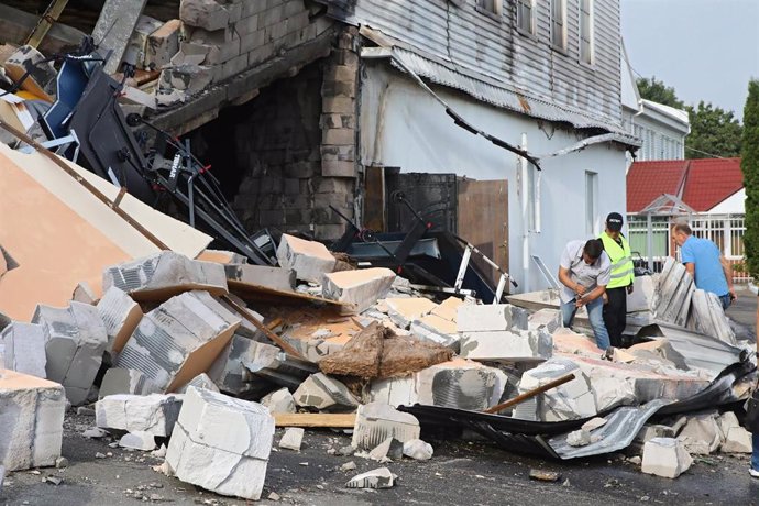 Inmueble dañado por un ataque ruso en la capital de Ucrania, Kiev