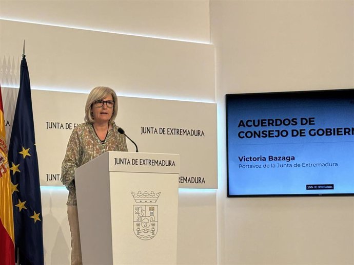 La portavoz de la Junta de Extremadura, Victoria Bazaga, en rueda de prensa tras el Consejo de Gobierno autonómico