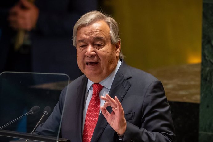 24 September 2024, US, New York: Antonio Guterres, Secretary-General of the United Nations (UN), speaks at the opening of the 79th General Debate of the UN General Assembly. Photo: Michael Kappeler/dpa