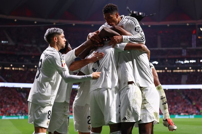 Eder Gabriel Militao of Real Madrid celebrates a goal during the Spanish League, LaLiga EA Sports, football match played between Atletico de Madrid and Real Madrid at Civitas Metropolitano stadium on September 29, 2024, in Madrid, Spain.