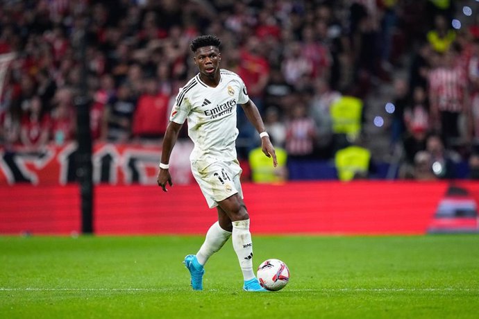 Aurelien Tchouameni of Real Madrid in action during the Spanish League, LaLiga EA Sports, football match played between Atletico de Madrid and Real Madrid at Civitas Metropolitano stadium on September 29, 2024, in Madrid, Spain.