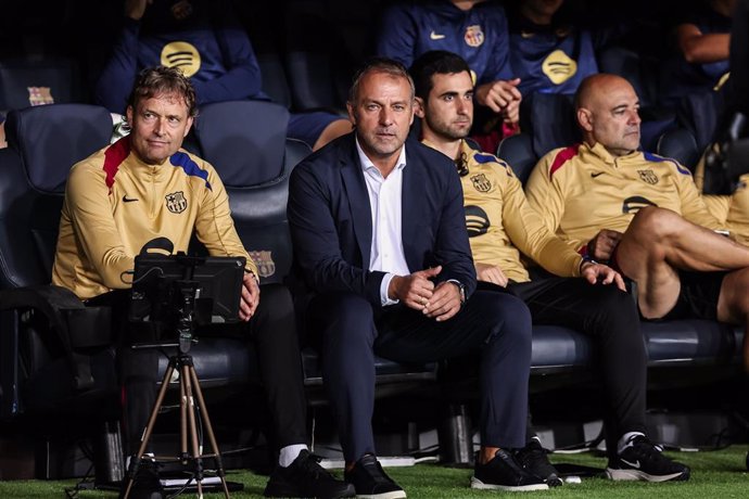 Hansi Flick, head coach of FC Barcelona looks on during the UEFA Champions League, football match played between FC Barcelona and BSC Young Boys at Estadio Olimpico de Montjuic on October 01, 2024 in Barcelona, Spain.