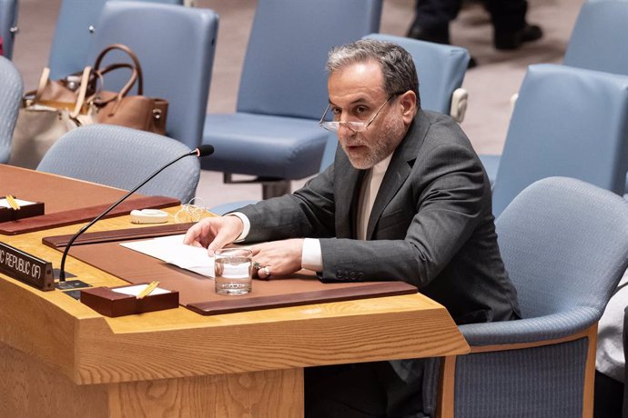 September 25, 2024, New York, New York, United States: Minister for Foreign Affairs of Iran Seyed Abbas Araghchi speaks during UN Security Council meeting on Middle East on situation on Israel-Lebanon at UN Headquarters in New York