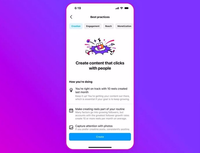 Panel de 'Mejores prácticas' en la app de Instagram