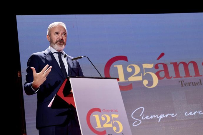 El presidente del Gobierno de Aragón, Jorge Azcón, en el acto de celebración del 125 aniversario de la Cámara de Comercio de Teruel.