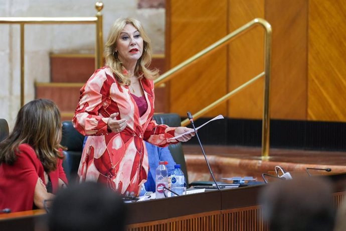 La consejera de Economía y portavoz del Gobierno andaluz, Carolina España, este jueves en el Pleno del Parlamento.