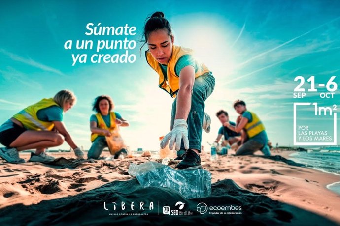 Cartel de la campaña de limpieza de basuraleza en las playas.