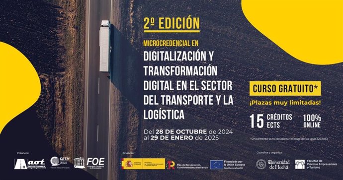 Cartel de la 'Microcredencial en Digitalización y Transformación Digital en el Sector del Transporte y la Logística'.