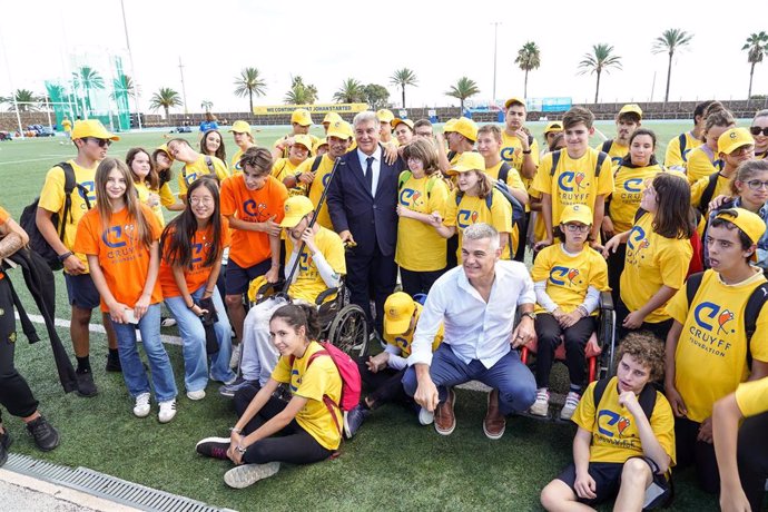 El presidente del FC Barcelona, Joan Laporta, uno de los padrinos de la Fundación Cruyff asiste al 18º Open Day de la organización