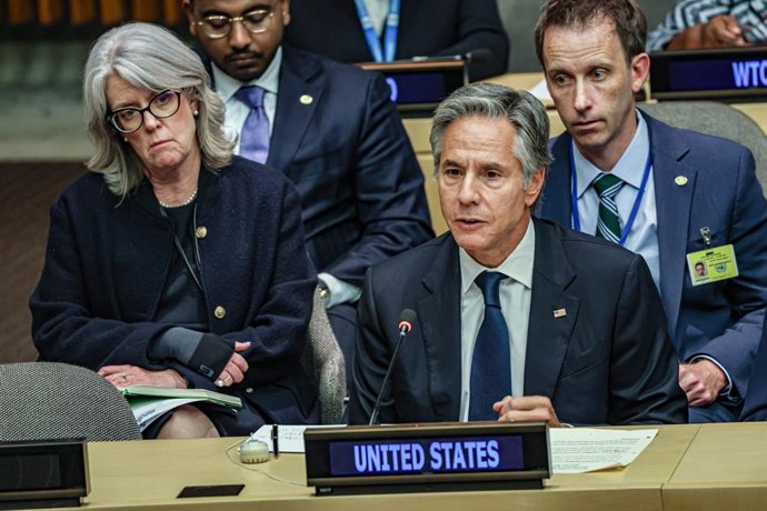 September 25, 2024, New York, New York, USA: United States Secretary of State, ANTONY BLINKEN,  speaks at  the G20 Foreign Ministers meeting : Building a just world and a sustainable planet held in the ECOSOC Chamber of the UNHQ. The event took place as p