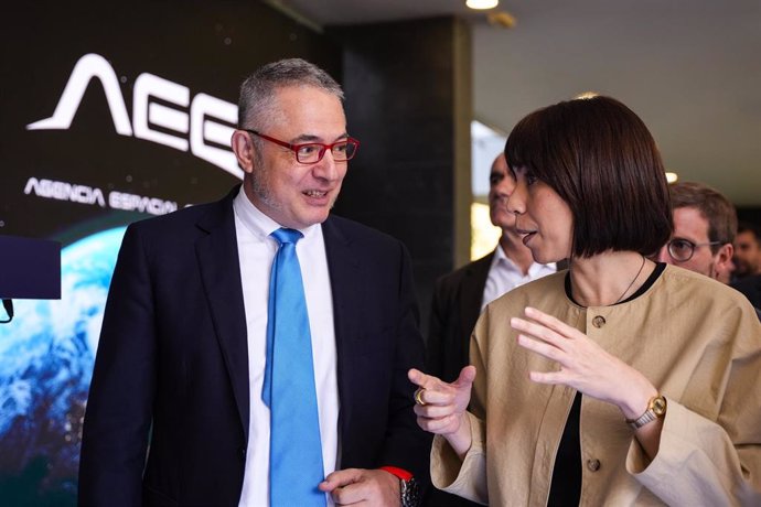 La ministra de Ciencia, Innovación y Universidades, Diana Morant, durante el acto de presentación del logo oficial de la Agencia Espacial Española