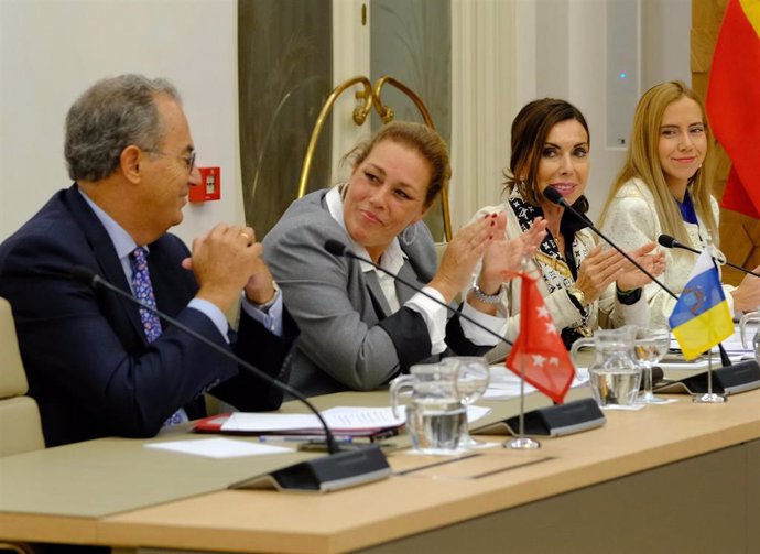 La presidenta del Parlamento de Canarias, Astrid Pérez, en la reunión de la Coprepa