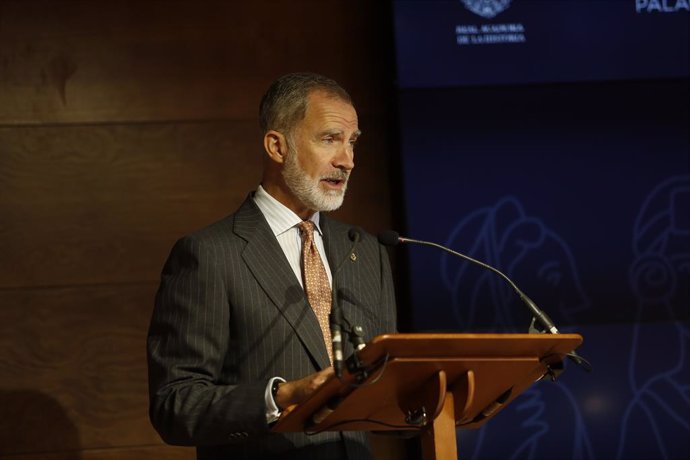 El Rey Felipe VI inaugura el  'Encuentro de Academias Hispanoamericanas de la Historia: Una historia compartida y sus Academias', en el Palacio de los Barrantes-Cervantes, a 4 de octubre de 2024, en Trujillo, Cáceres, Extremadura (España). El acto se desa