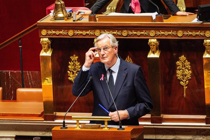 01 October 2024, France, Paris: French Prime Minister Michel Barnier speaks during the National Assembly. At the opening of the ordinary sessions of the National Assembly Barnier gave a general policy speech in the hemicycle of the Palais Bourbon, in Pari