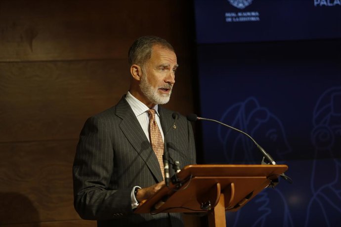 El Rey Felipe VI inaugura el  'Encuentro de Academias Hispanoamericanas de la Historia: Una historia compartida y sus Academias', en el Palacio de los Barrantes-Cervantes, a 4 de octubre de 2024, en Trujillo, Cáceres, Extremadura (España). El acto se de