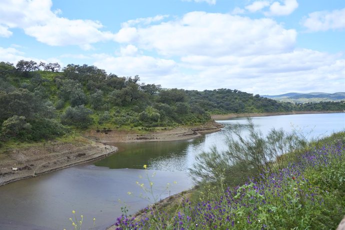 Archivo - Detalle del embalse de la Minilla, en el Ronquillo, tras las lluvias caídas de la borrasca Mónica, a 11 de marzo de 2024 en Sevilla (Andalucía, España). Los embalses de la cuenca del Guadalquivir ganan 200 hectómetros con las lluvias de la borra