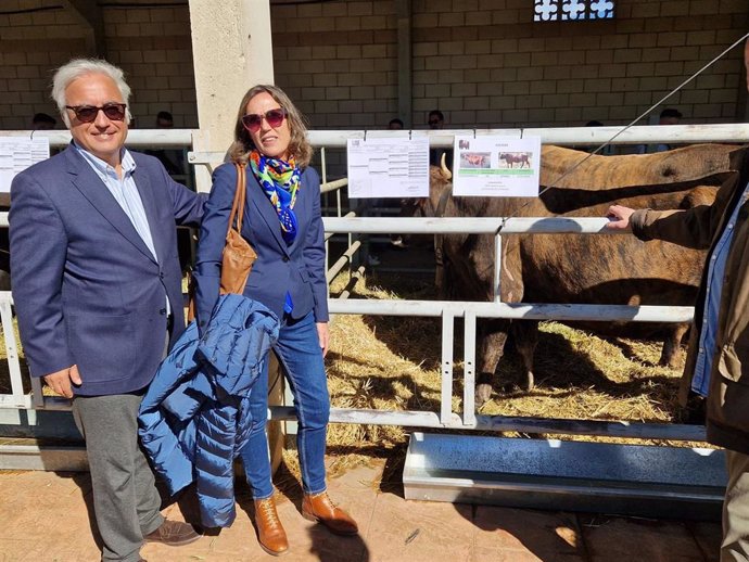 El consejero de Agricultura, Ganadería y Alimentación, durante su visita este sábado en la 132º Feria Agrícola, Ganadera y Forestal de Cedrillas (Teruel)