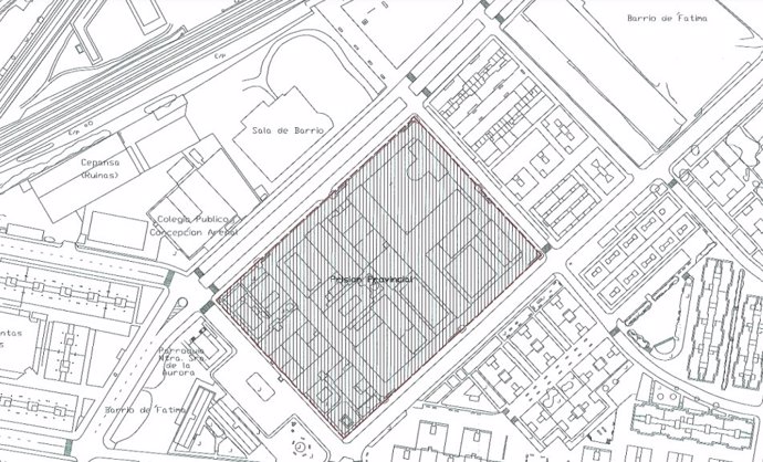 Plano de situación de los terrenos de la antigua cárcel de Fátima.