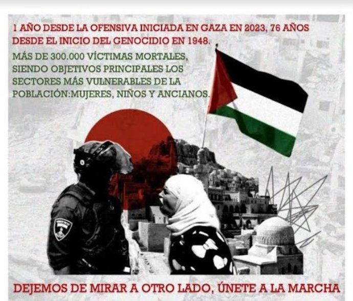 Cartel de la manifestación de apoyo a Palestina en Huelva.