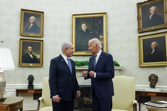 Archivo - El presidente de Estados Unidos, Joe Biden, recibe en julio en la Casa Blanca al primer ministro de Israel, Benjamin Netanyahu