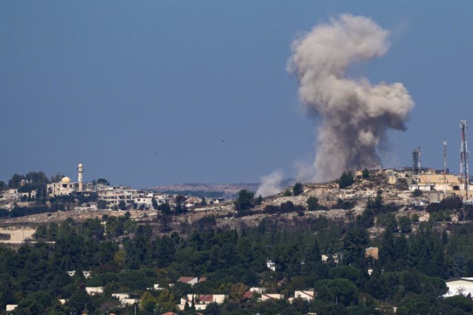 ISREAL-LEBANON BORDER, Oct. 6, 2024  -- Smoke billows following an Israeli strike on southern Lebanon, as seen from northern Israeli border, on Oct. 5, 2024.