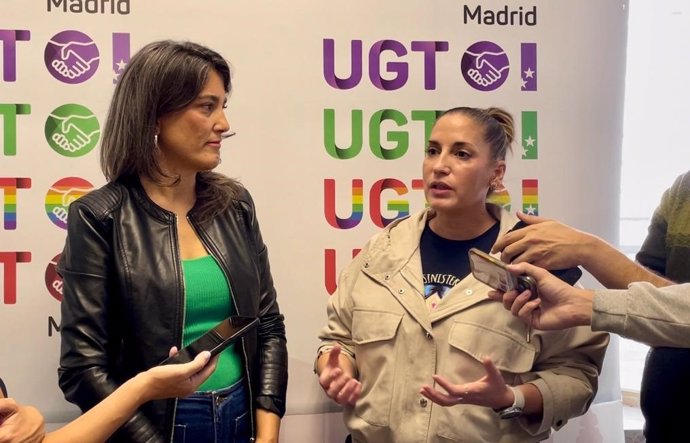 La portavoz de Más Madrid en la Asamblea, Manuela Bergerot, y la secretaria general de UGT Madrid, Marina Prieto