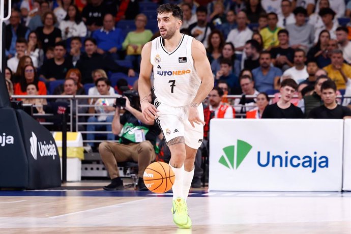 Facundo Campazzo of Real Madrid in action during the Spanish League, Liga ACB Endesa, basketball match played between Real Madrid and Casademont Zaragoza at WiZink Center on October 6, 2024 in Madrid, Spain.