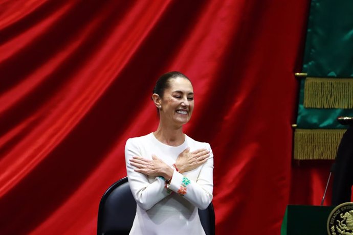 Mexico's incoming President Claudia Sheinbaum Pardo   celebrating during   the inauguration ceremony at the Congress of the Union. on October 1, 2024 in Mexico City, 