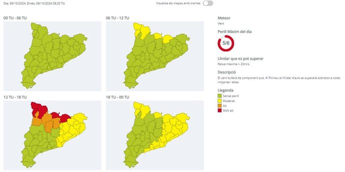 Activada la alerta por viento en Catalunya con rachas superiores a 72 kilómetros por hora