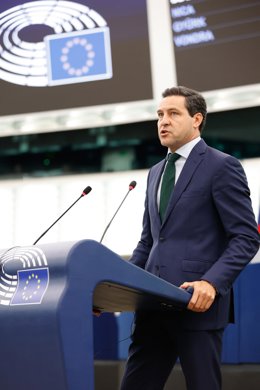 El portavoz adjunto de la Delegación española del Partido Popular Europeo, en su intervención en el Parlamento Europeo.