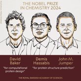 Foto: David Baker, Demis Hassabis y John M. Jumper, Premio Nobel de Química 2024 por sus investigaciones sobre las proteínas