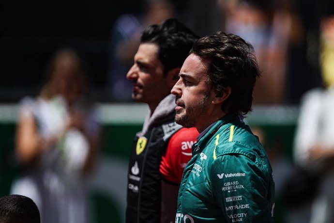 Archivo - ALONSO Fernando (spa), Aston Martin F1 Team AMR24, portrait SAINZ Carlos (spa), Scuderia Ferrari SF-24, portrait during the Formula 1 Aramco Gran Premio de Espana 2024, 10th round of the 2024 Formula One World Championship from June 21 to 23, 20