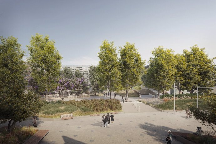 Como quedará la plaza de la Bòbila de L'Hospitalet y Esplugues (Barcelona)